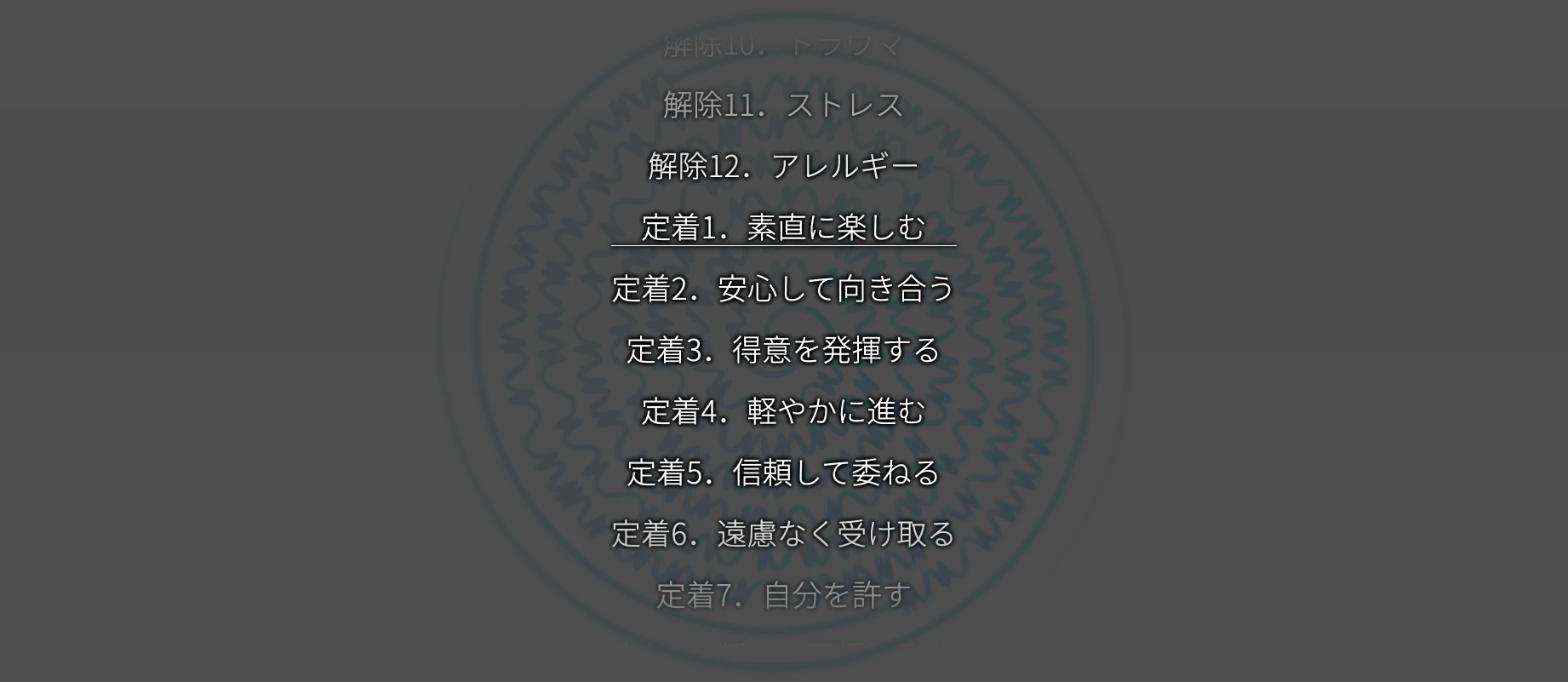 下へ送った一覧。解除12のあとに定着1から定着7が並び、定着1に下線